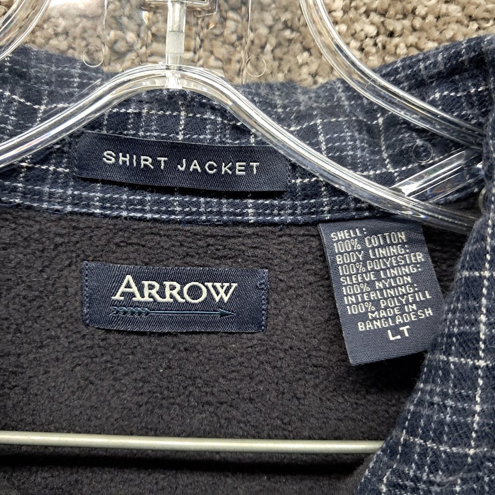 Arrow Mens Navy Blue Grid Fleece Lined Shirt Jacket LT Large Tall 7961 - Picture 4 of 11